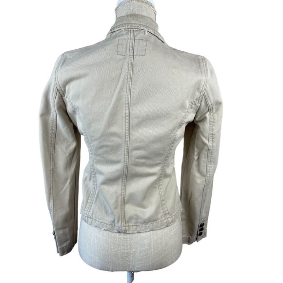 Aeropostale Cotton Embroidered Blazer Jacket Womens S Tan Cream 3 Button Pockets - Picture 2 of 13